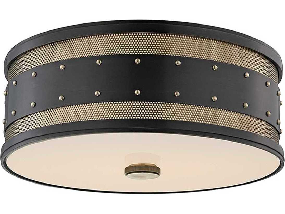 Hudson Valley Gaines 3-Light Aged Old Bronze White Glass Drum Flush Mount