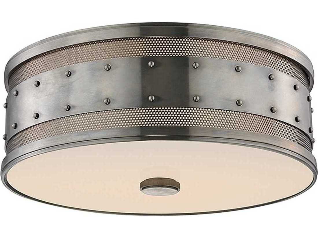 Hudson Valley Gaines 3-Light Historic Nickel White Glass Drum Flush Mount