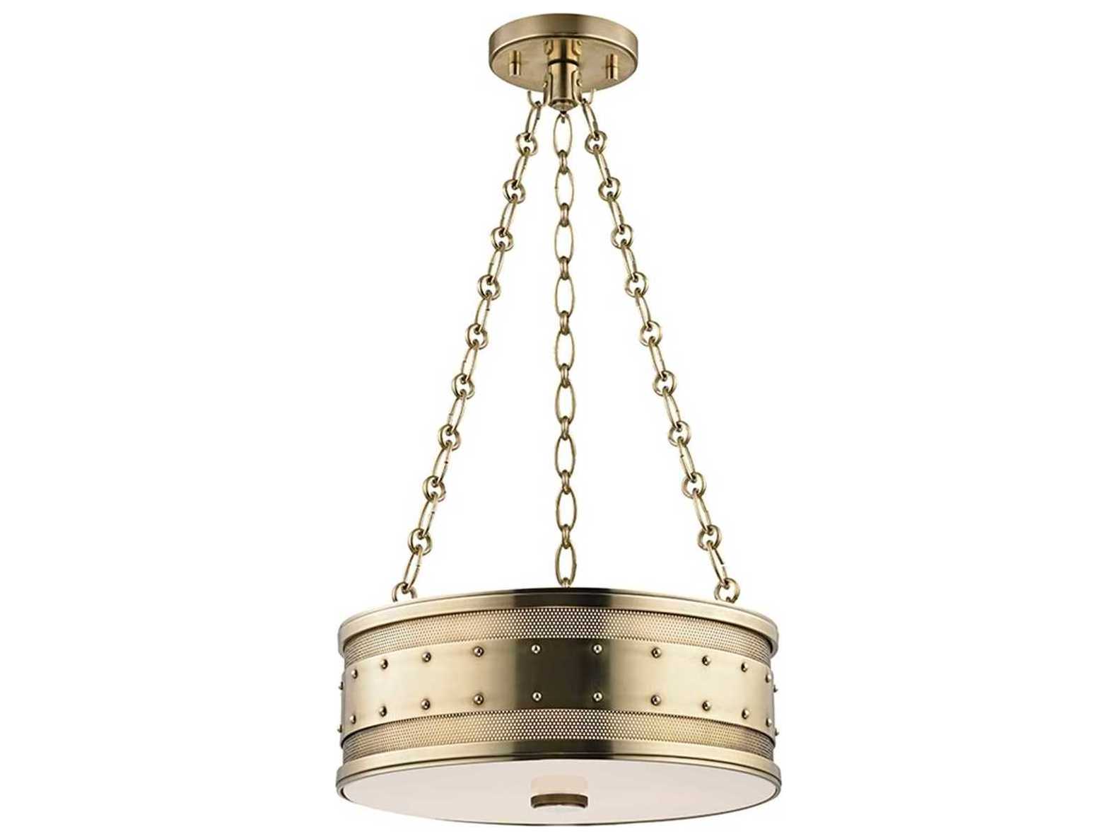 Hudson Valley Gaines 3-Light Aged Brass White Glass Drum Round Pendant