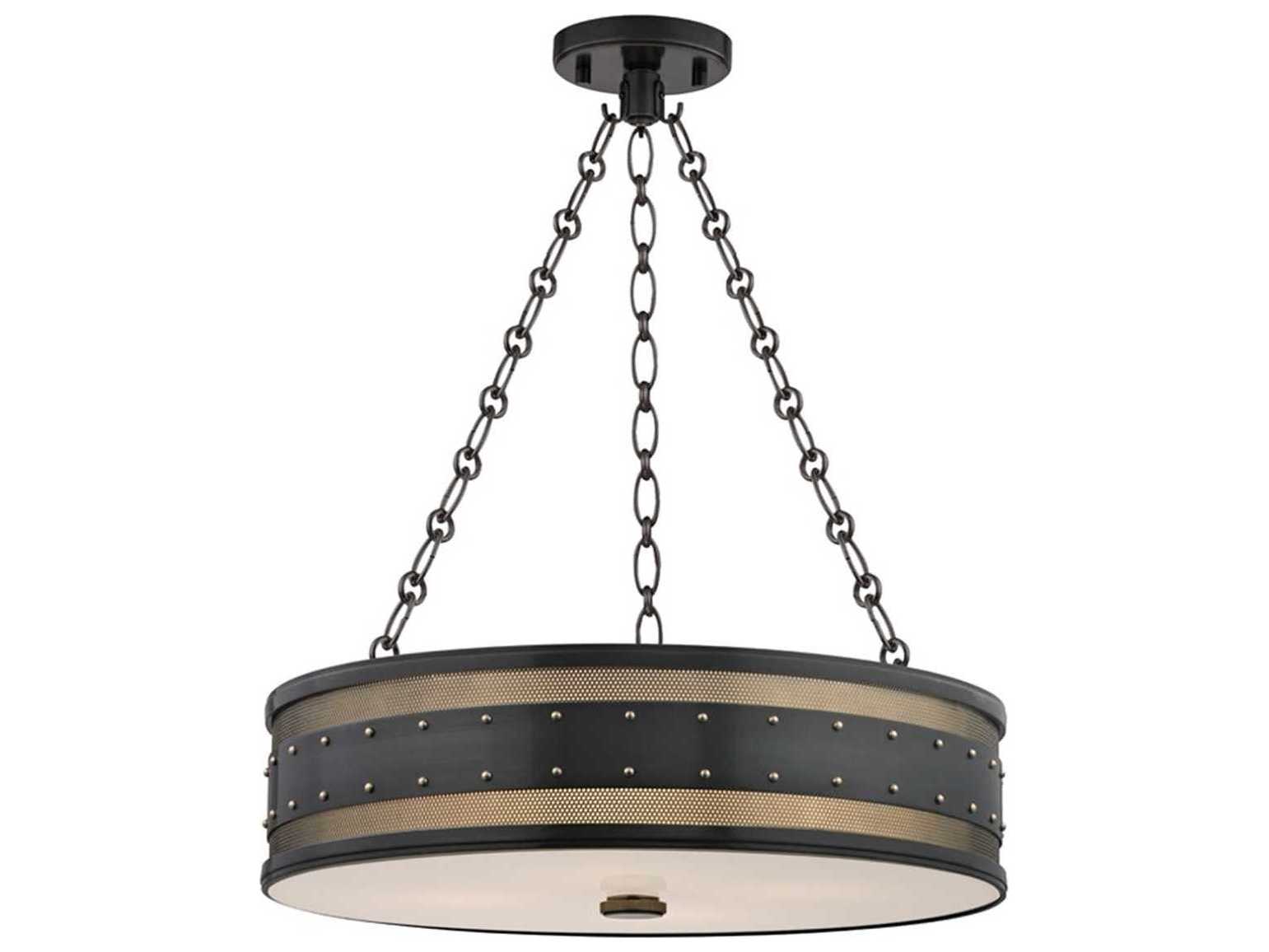 Hudson Valley Gaines 4-Light Aged Old Bronze White Glass Drum Pendant