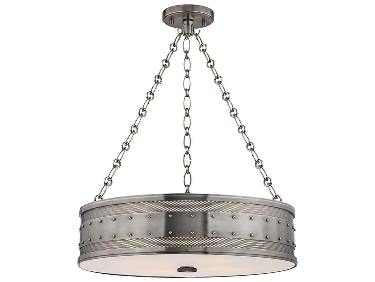 Hudson Valley Gaines 4-Light Historic Nickel White Glass Drum Pendant