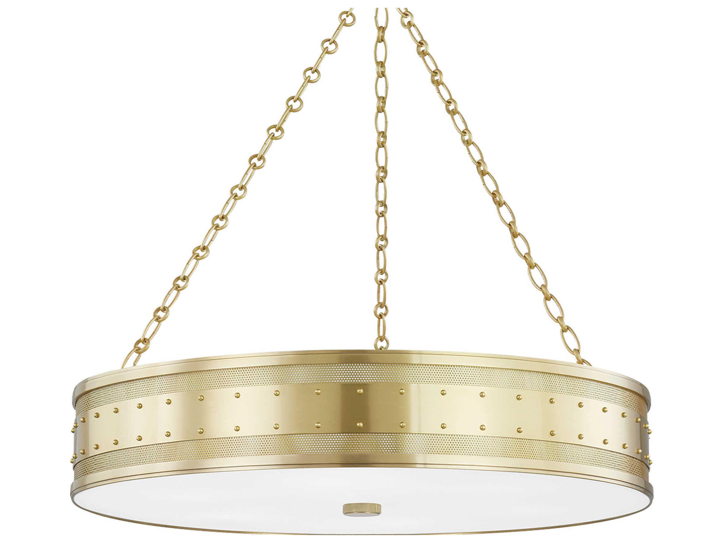 Hudson Valley Gaines 6-Light Aged Brass Glass LED Drum Pendant