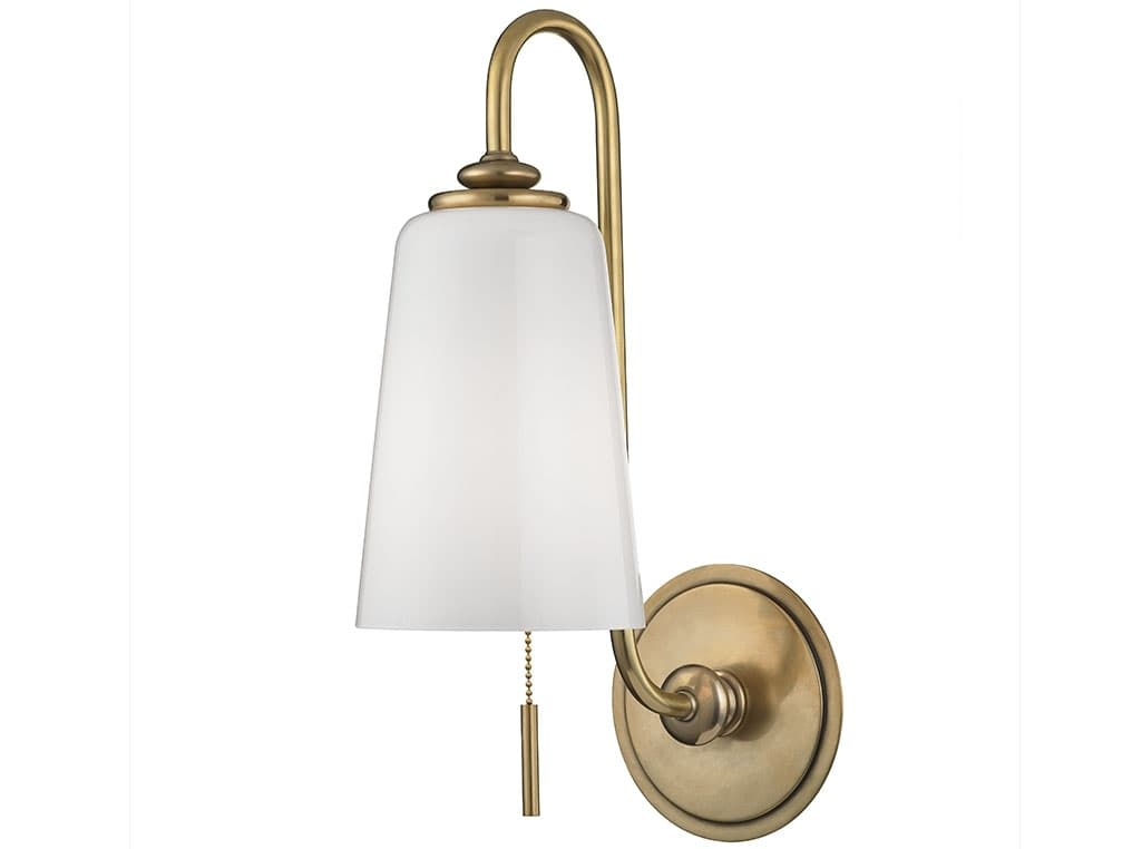 Hudson Valley Glover 1-Light Aged Brass White Glass Wall Sconce
