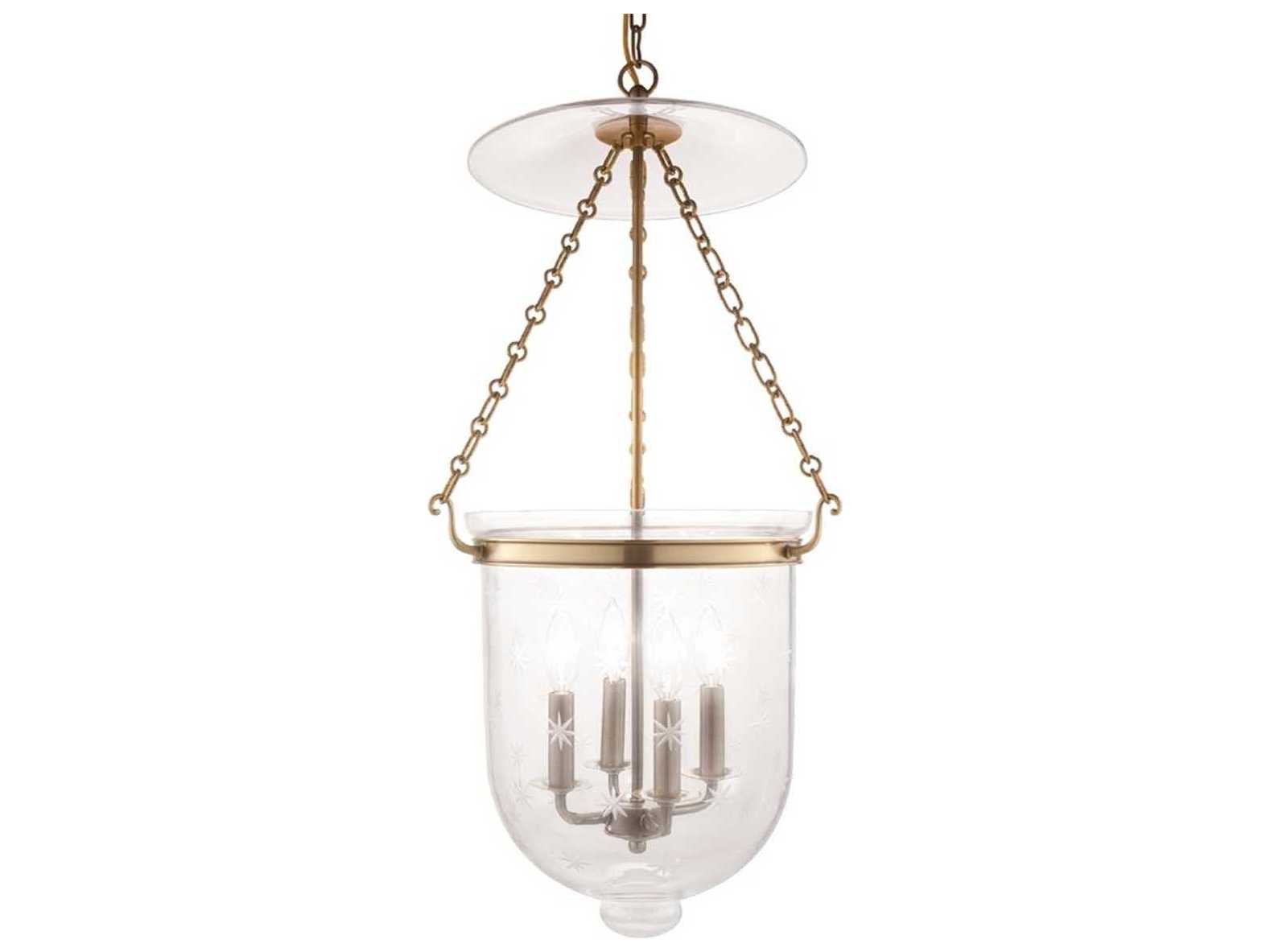 Hudson Valley Hampton 4-Light Aged Brass Clear Glass Bell Candelabra Chandelier
