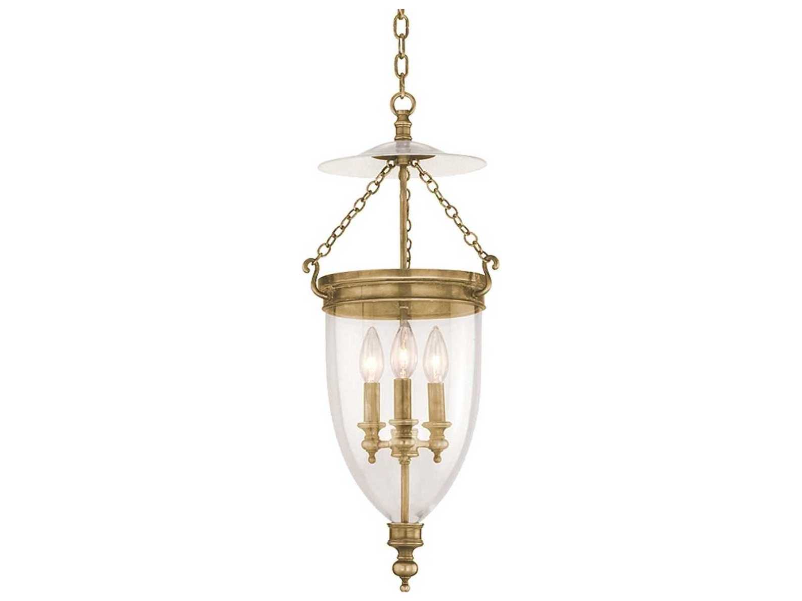Hudson Valley Hanover 3-Light Aged Brass Clear Glass Bell Mini Pendant