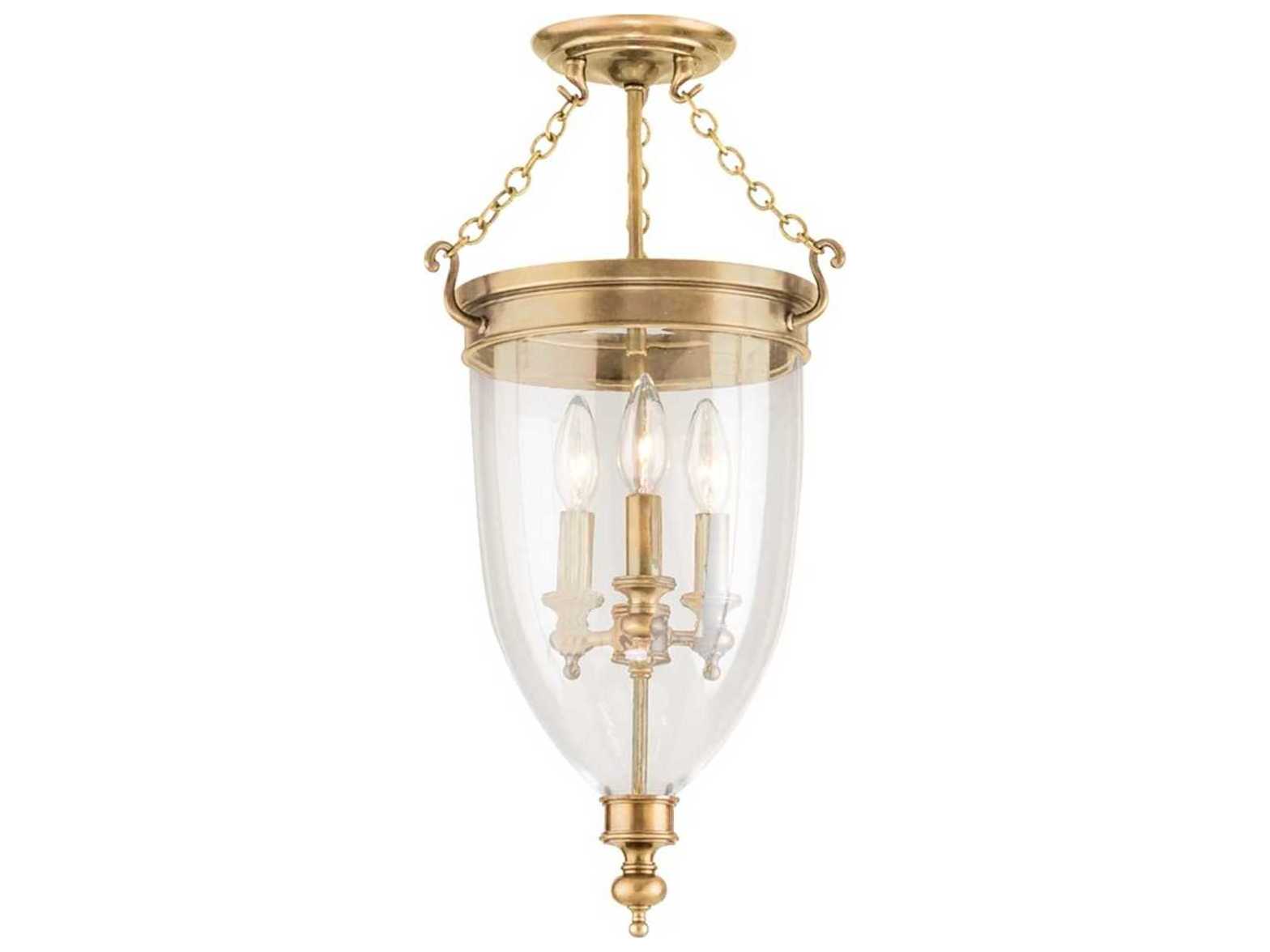 Hudson Valley Hanover 3-Light Aged Brass Clear Glass Bell Semi Flush Mount