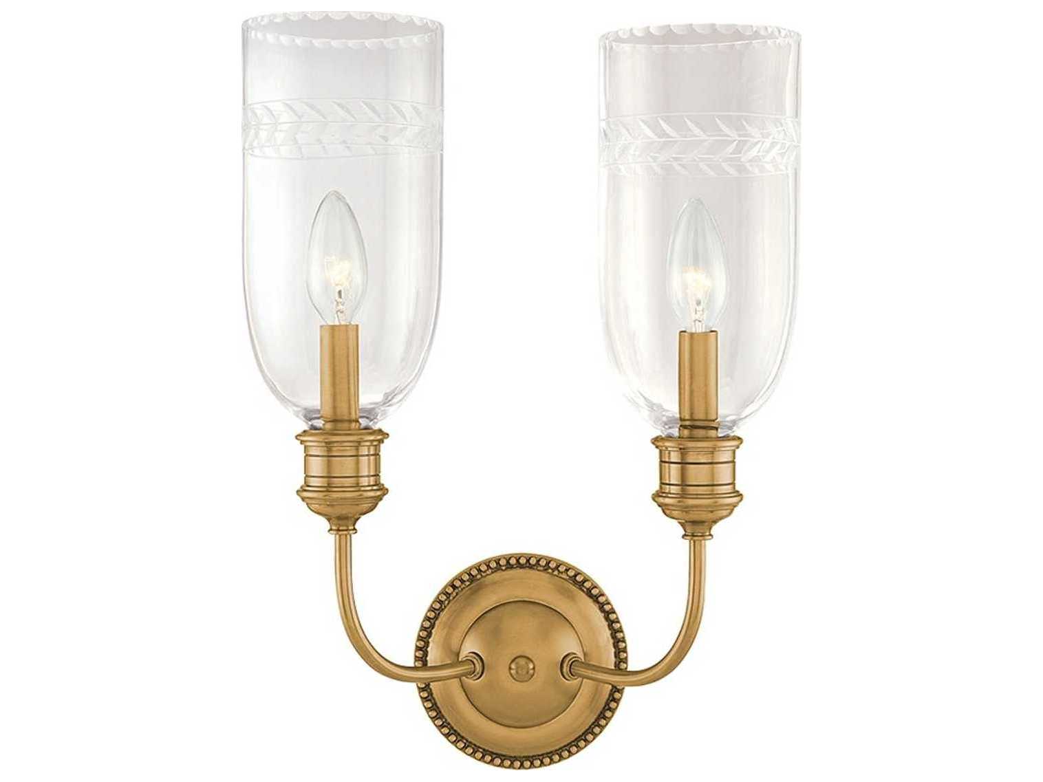 Hudson Valley Lafayette 2-Light Aged Brass Clear Glass Wall Sconce