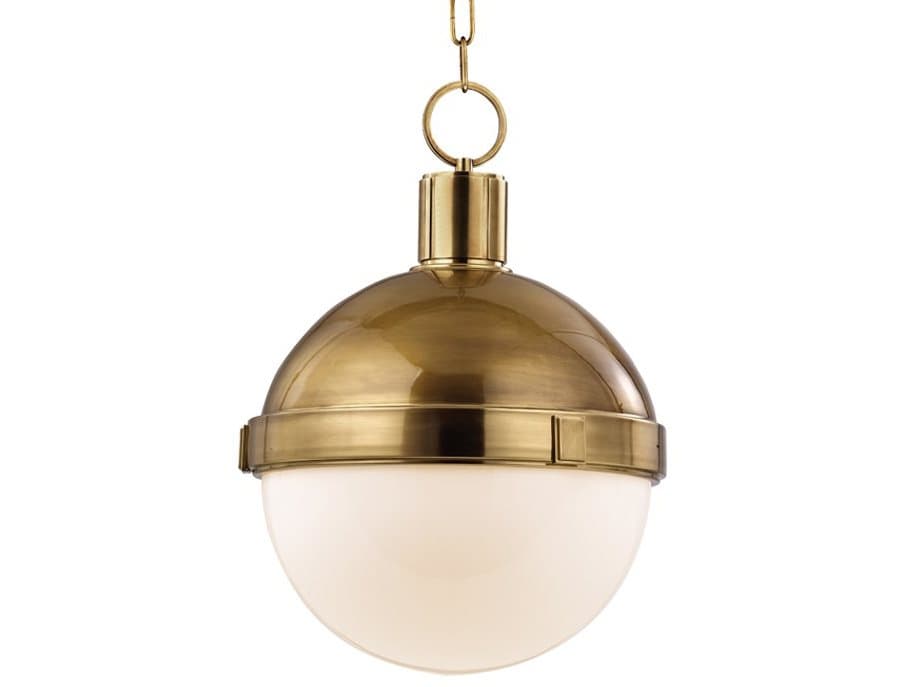 Hudson Valley Lambert 1-Light Aged Brass White Glass Globe Round Pendant