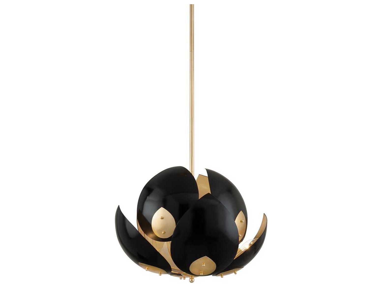 Hudson Valley Lotus 8-Light Gold Leaf Black Pendant