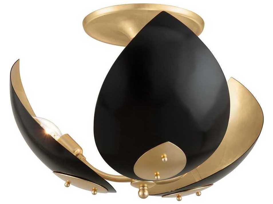 Hudson Valley Lotus 3-Light Gold Leaf Black Semi Flush Mount