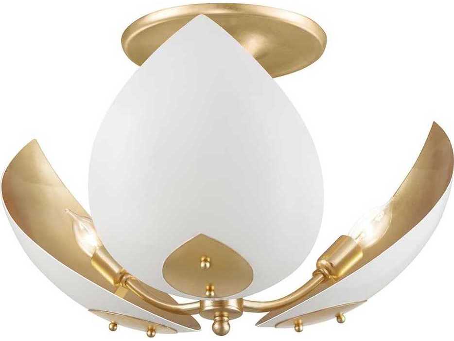 Hudson Valley Lotus 3-Light Gold Leaf White Semi Flush Mount