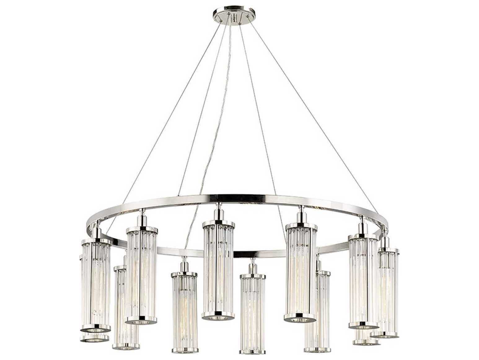 Hudson Valley Marley 12-Light Polished Nickel Clear Glass Cylinder Round Chandelier