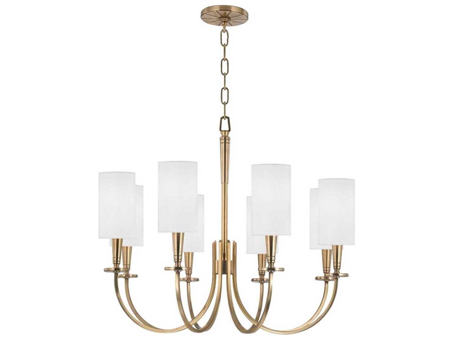 Hudson Valley Mason 8-Light Aged Brass White Candelabra Cylinder Round Chandelier