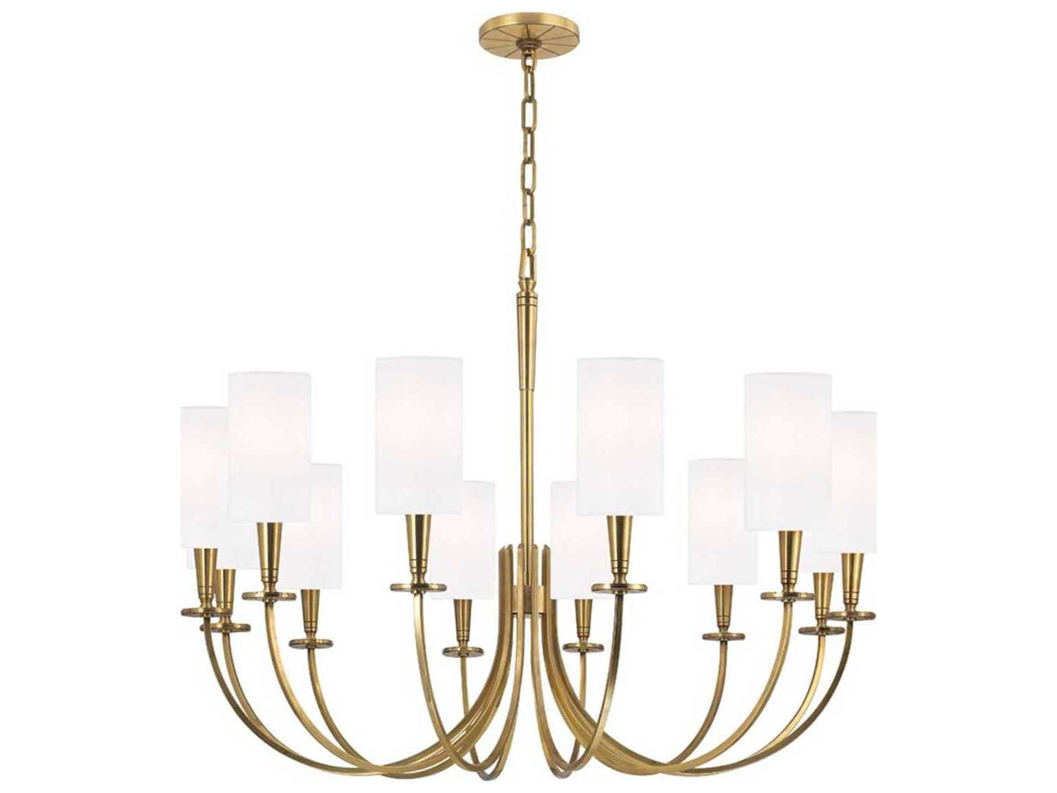 Hudson Valley Mason 12-Light Aged Brass White Candelabra Cylinder Round Chandelier