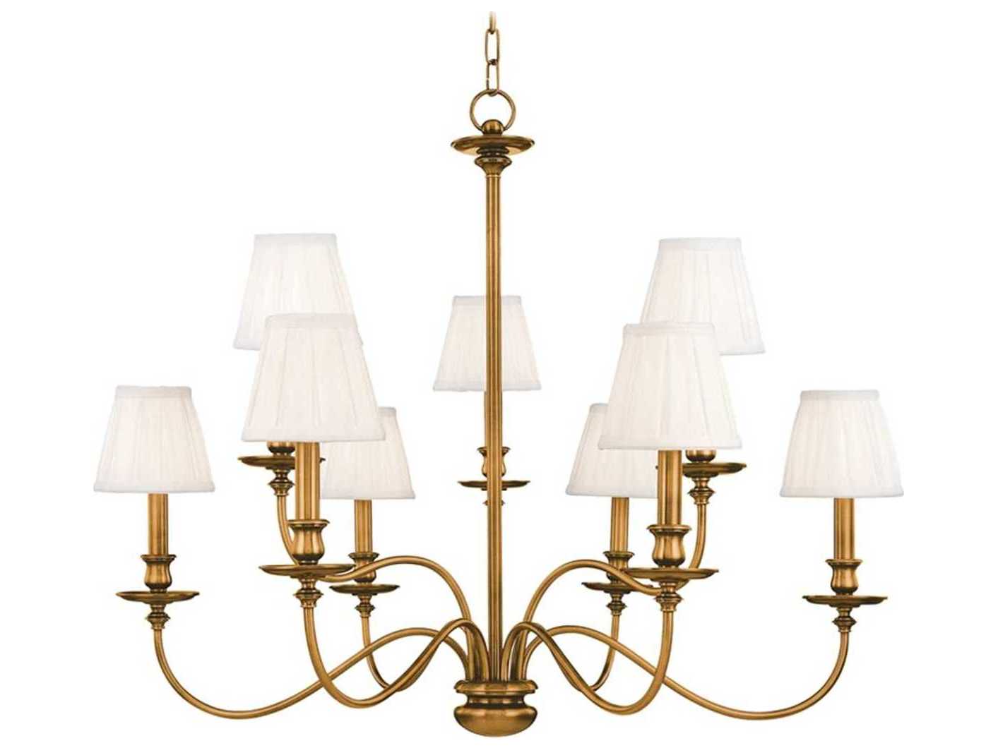 Hudson Valley Menlo Park 9-Light Aged Brass Off White Candelabra Empire Round Chandelier