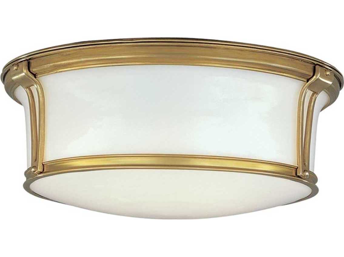 Hudson Valley Newport Flush 2-Light Aged Brass Yellow Glass Drum Mount