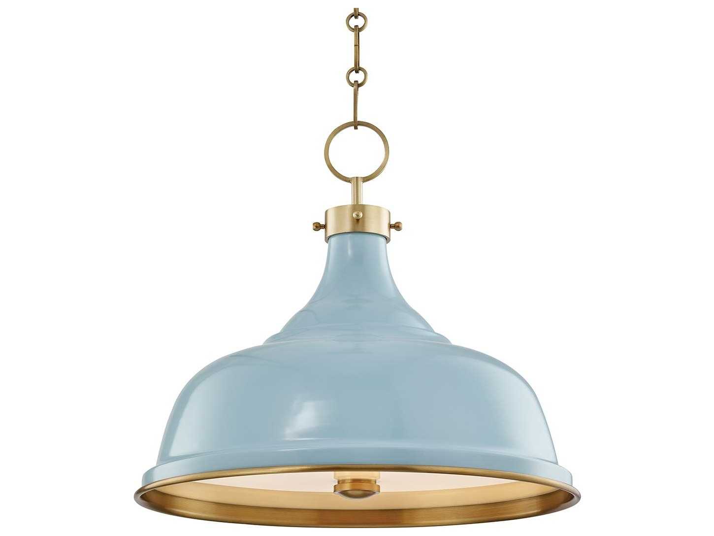 Hudson Valley Painted 3-Light Aged Brass Blue Bell Dome Pendant
