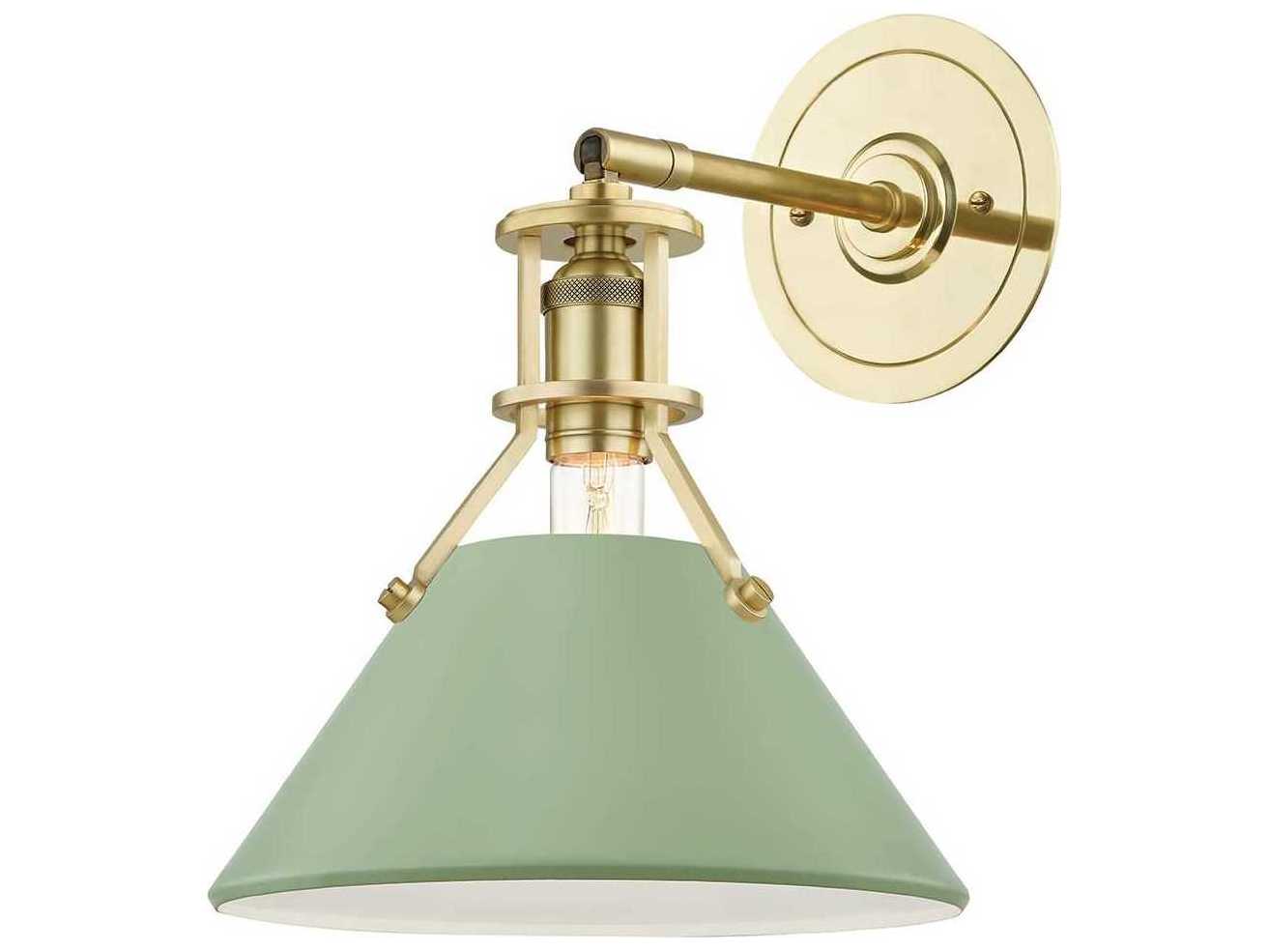 Hudson Valley Painted 1-Light Aged Brass Leaf Green Wall Sconce