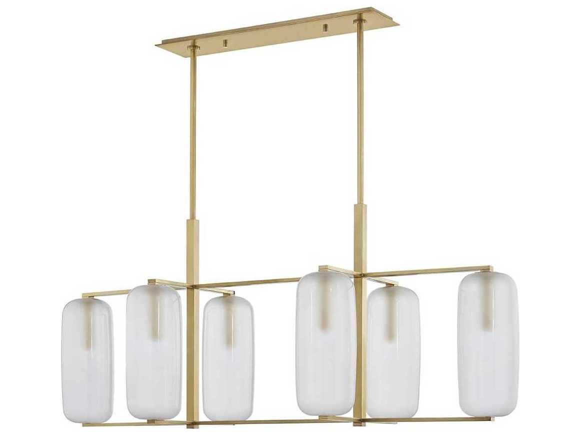 Hudson Valley Pebble 6-Light Aged Brass Glass Island Pendant