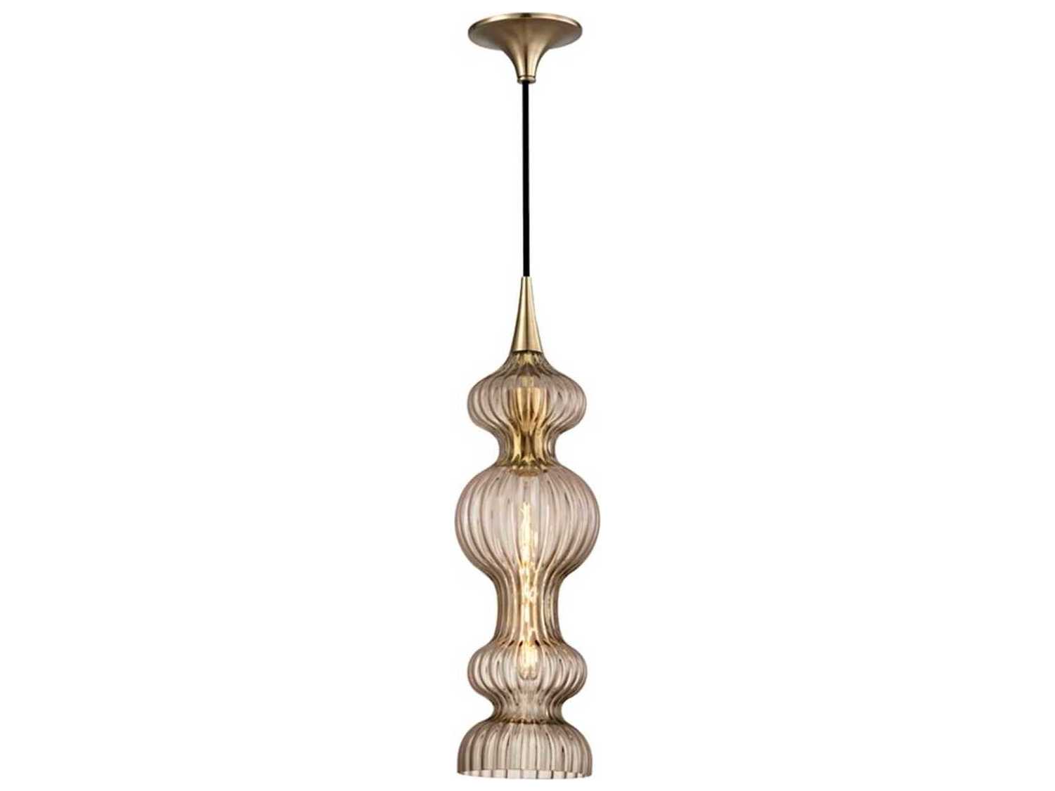 Hudson Valley Pomfret 1-Light Aged Brass Bronze Glass Mini Pendant