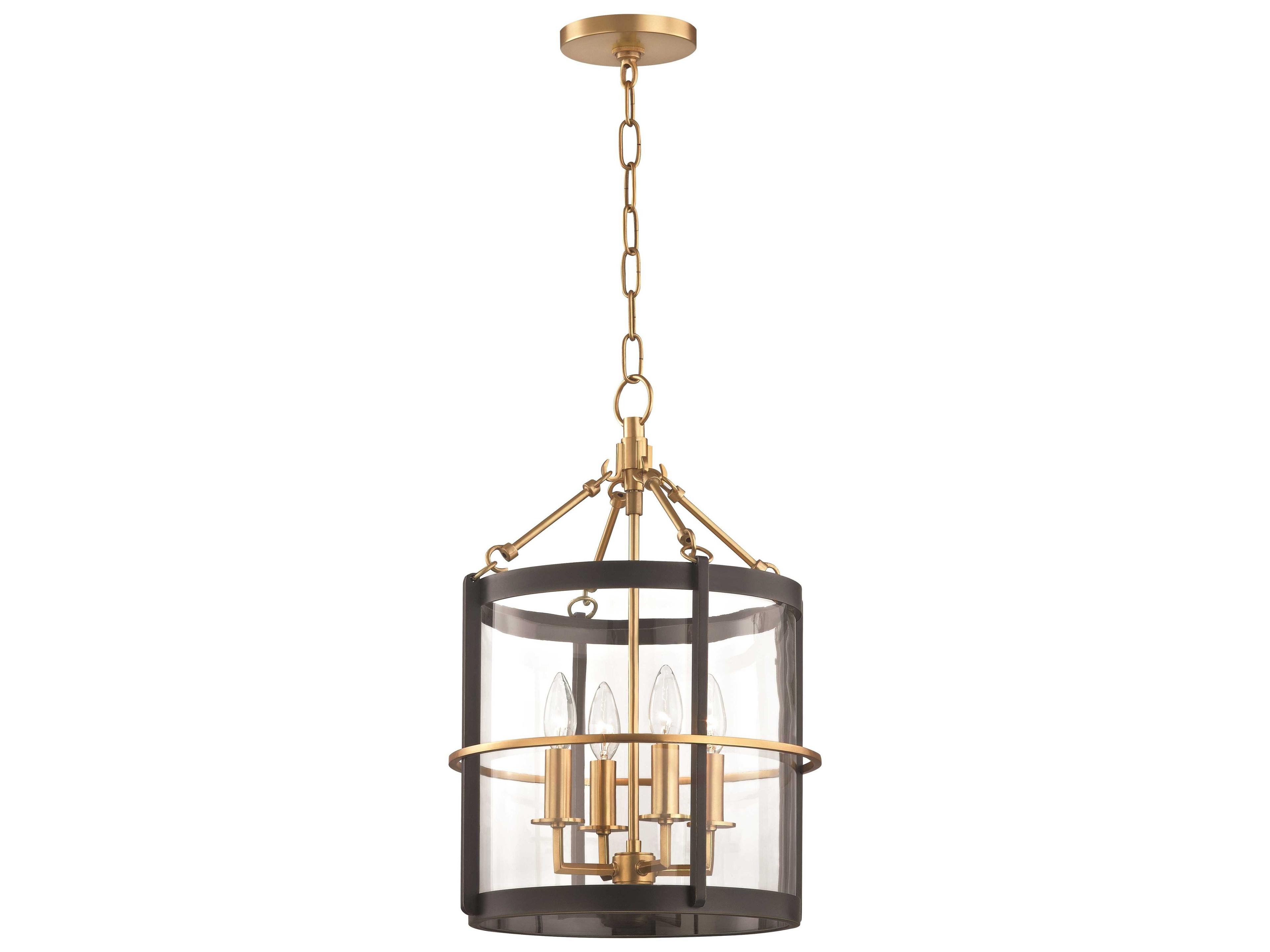 Hudson Valley Ren 4-Light Aged Brass And Old Bronze Clear Glass Candelabra Cylinder Round Chandelier