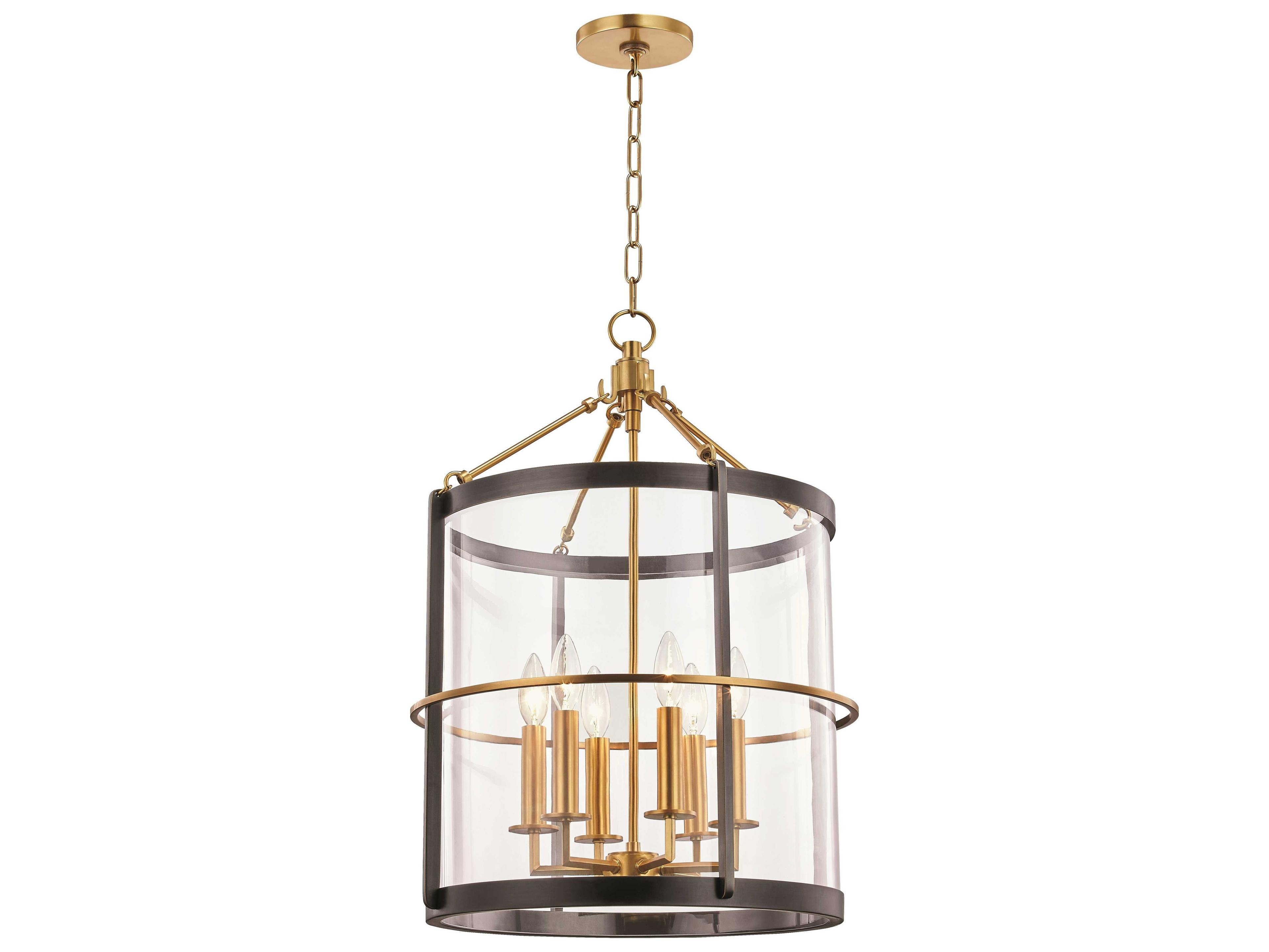 Hudson Valley Ren 6-Light Aged Brass And Old Bronze Clear Glass Candelabra Cylinder Chandelier