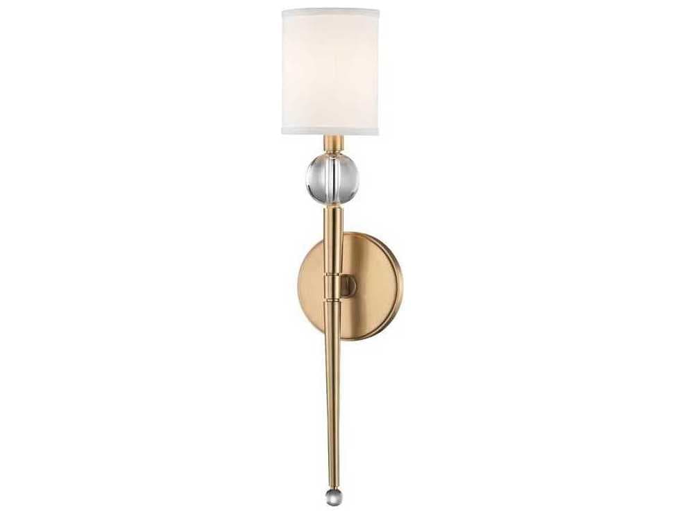 Hudson Valley Rockland 1-Light Aged Brass White Crystal Glass Wall Sconce