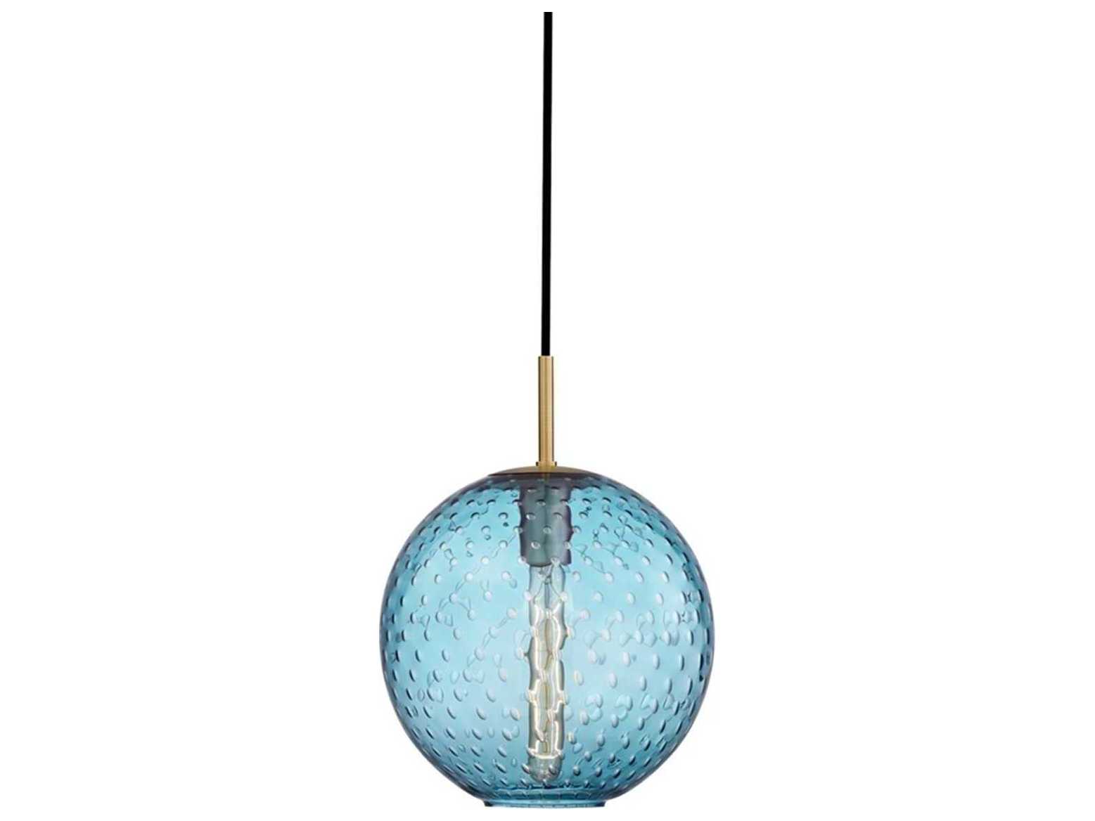 Hudson Valley Rousseau 1-Light Aged Brass Blue Glass Mini Pendant