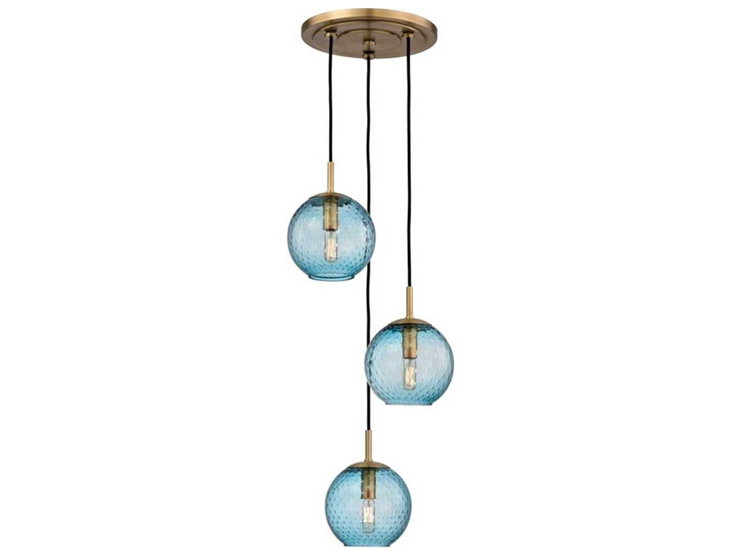 Hudson Valley Rousseau 3-Light Aged Brass Blue Glass Pendant