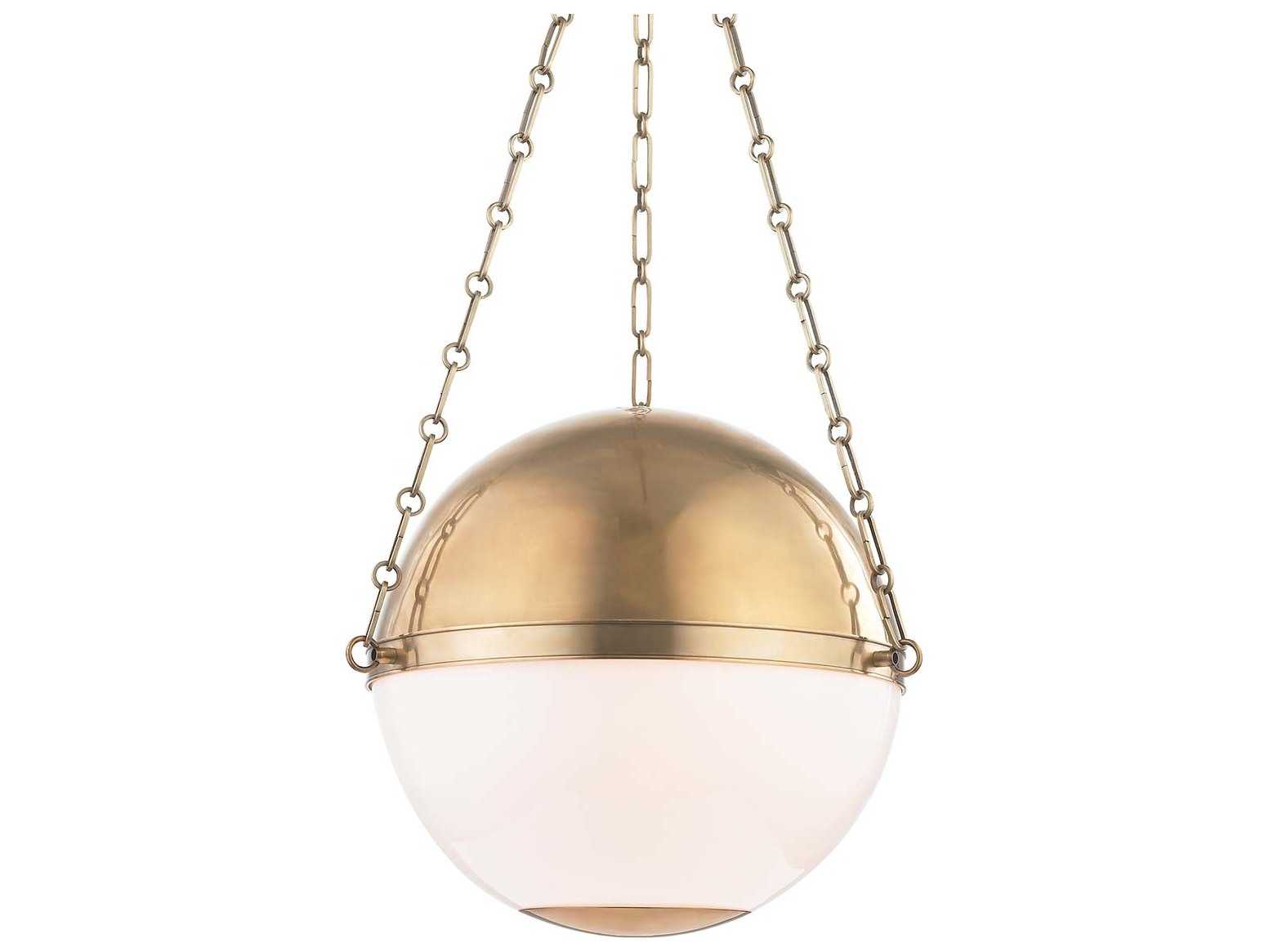 Hudson Valley Sphere 3-Light Aged Brass White Glass Globe Pendant