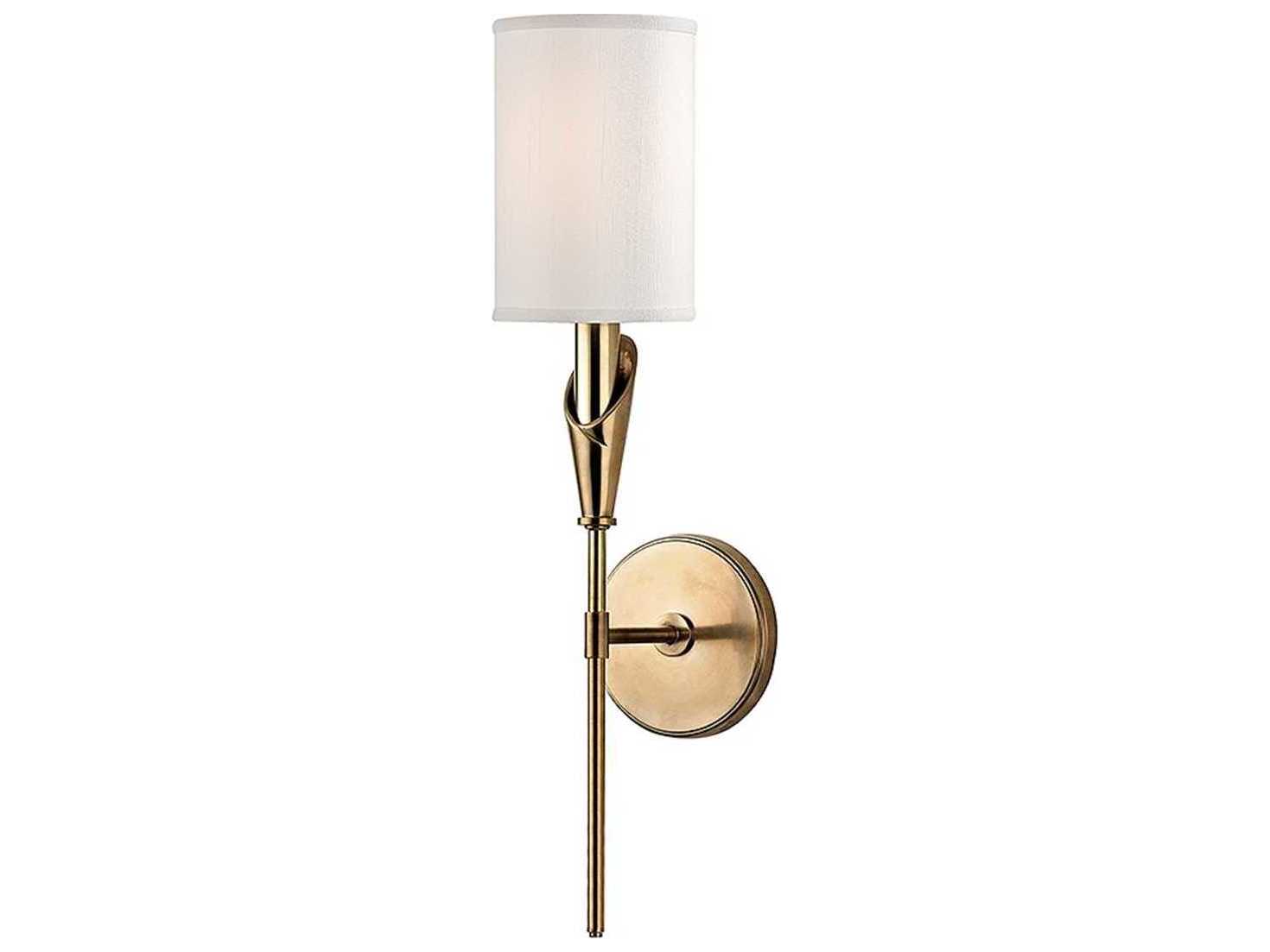 Hudson Valley Tate 1-Light Aged Brass White Wall Sconce