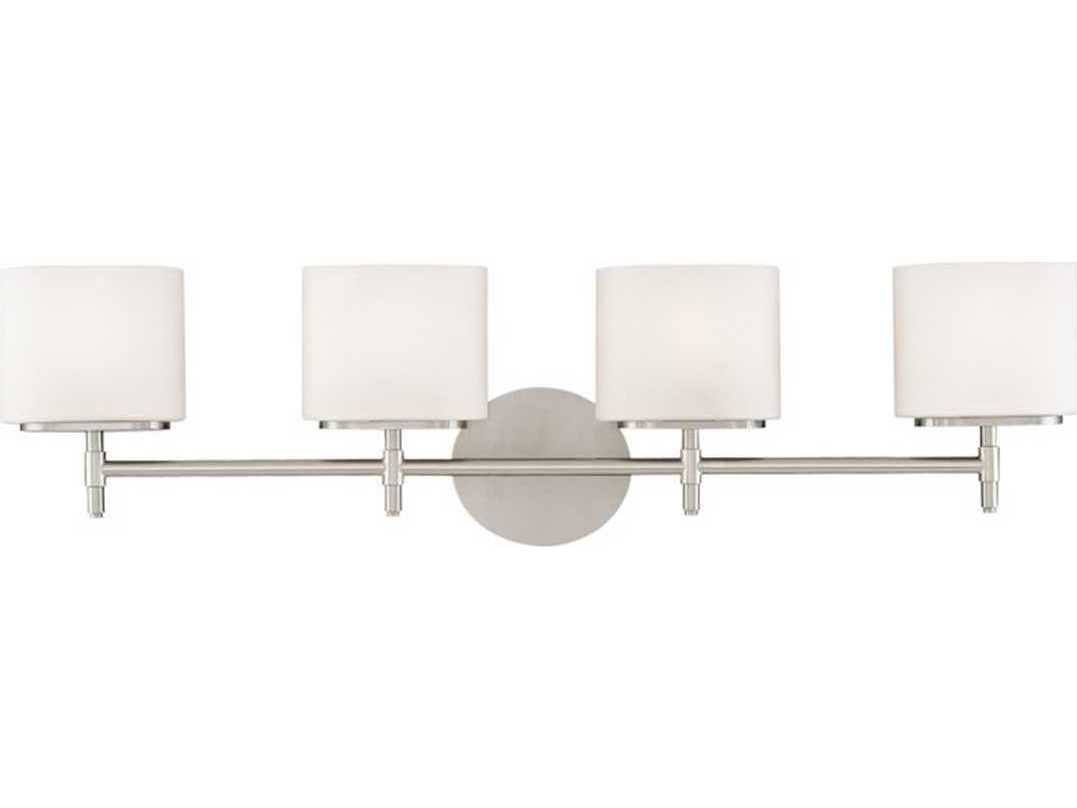 Hudson Valley Trinity 4-Light Satin Nickel Off White Glass Vanity Light