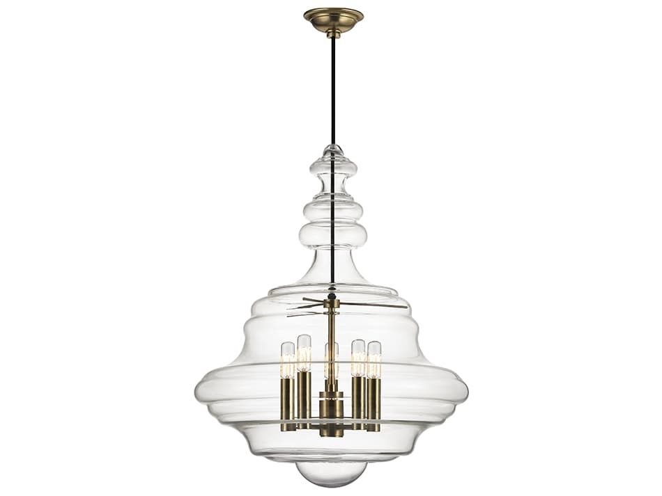 Hudson Valley Washington 5-Light Aged Brass Clear Glass Candelabra Chandelier