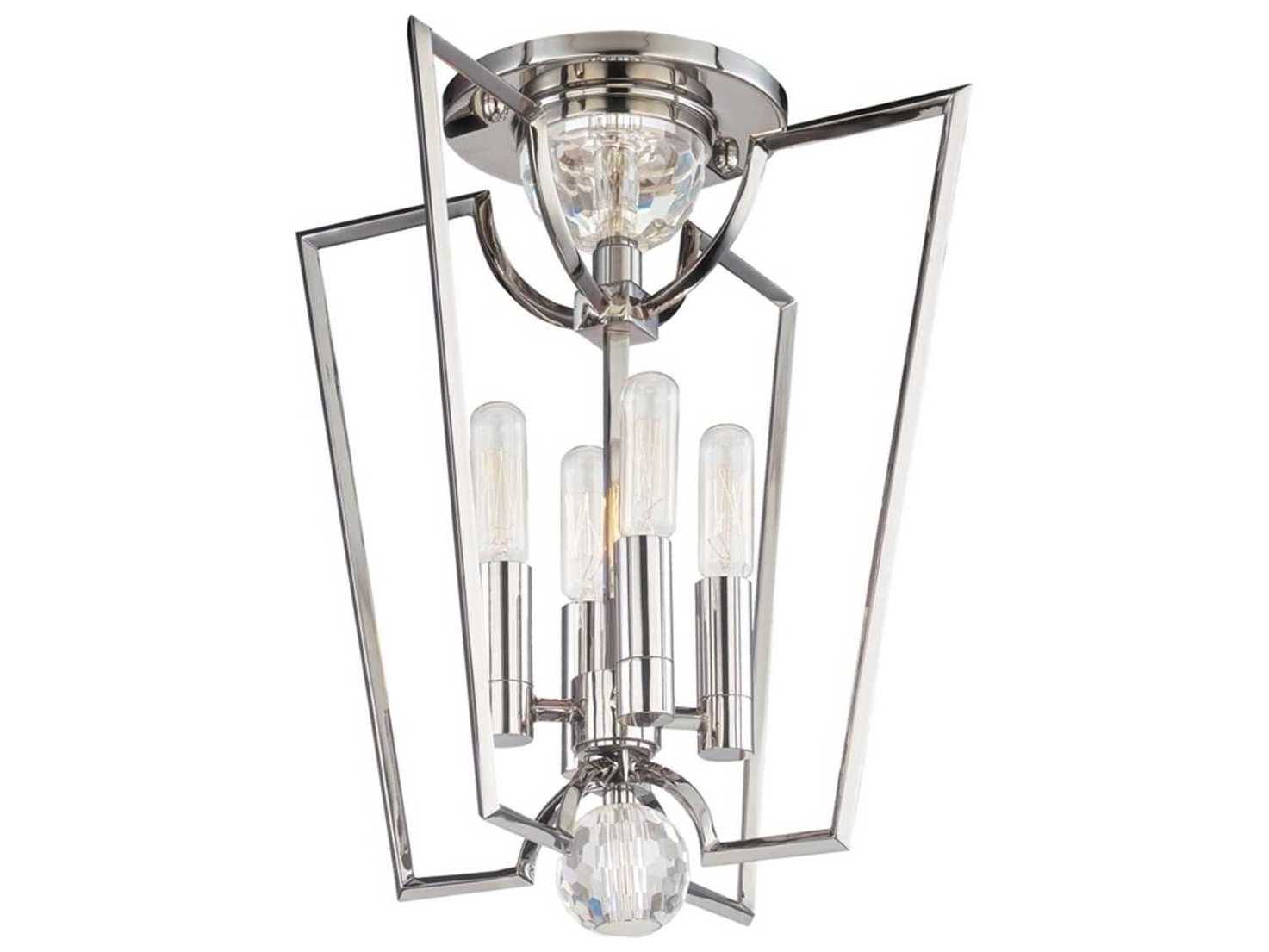 Hudson Valley Waterloo 4-Light Polished Nickel Crystal Semi Flush Mount