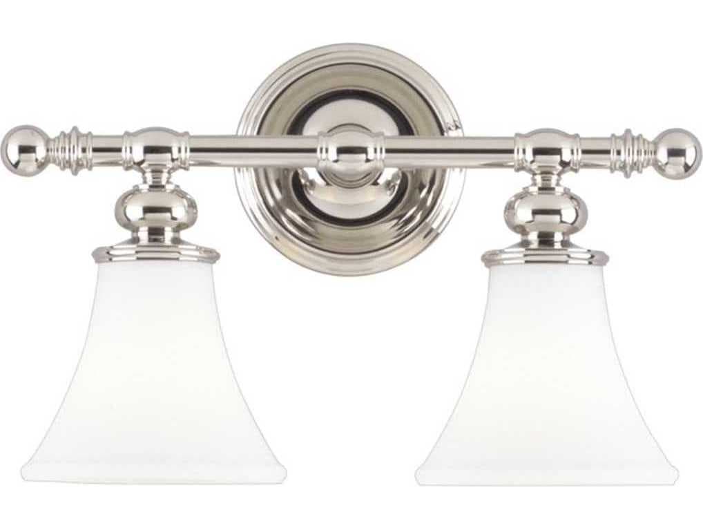 Hudson Valley Weston 2-Light Polished Nickel Off White Glass Vanity Light