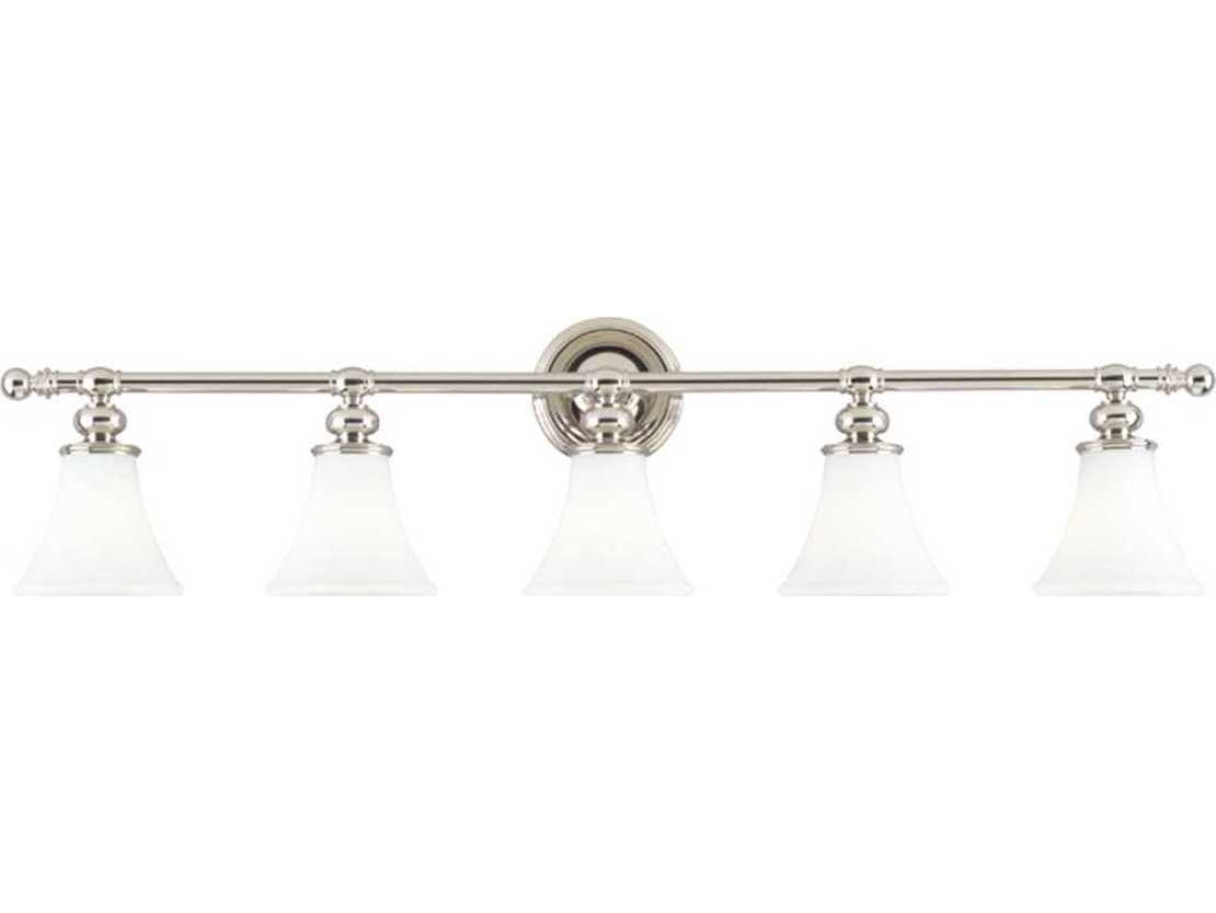 Hudson Valley Weston 5-Light Polished Nickel Off White Glass Vanity Light