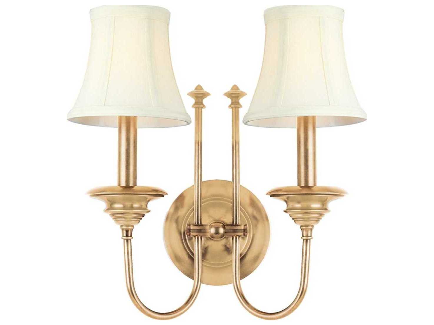 Hudson Valley Yorktown 2-Light Aged Brass Off White Wall Sconce