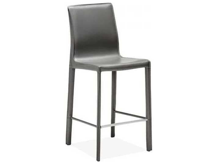 Interlude Home Leather Mountain Grey Brushed Steel Counter Stool