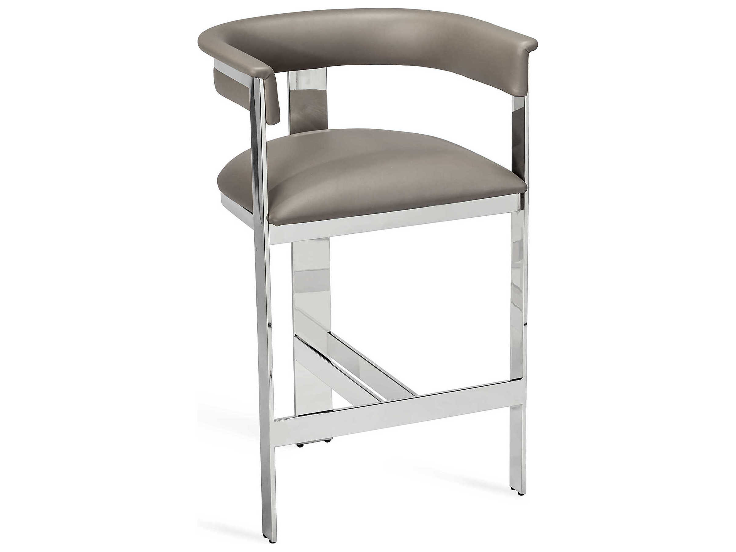 Interlude Home Darcy Leather Polished Nickel Horizon Grey Counter Stool