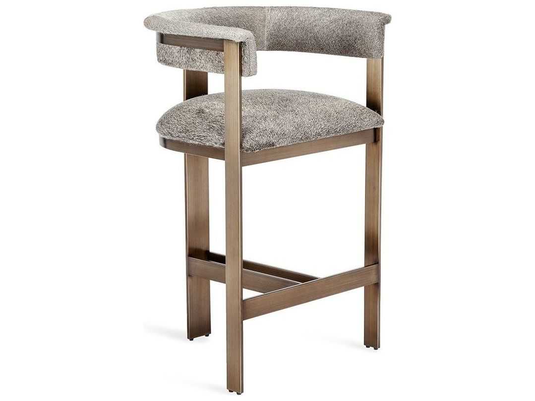 Interlude Home Darcy Leather Antique Bronze Natural Grey Counter Stool