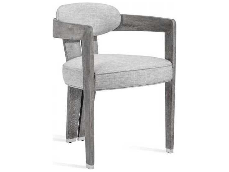 Interlude Home Oak Wood Gray Upholstered Arm Dining Chair
