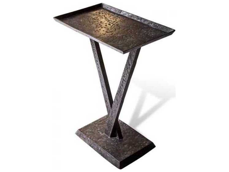 Interlude Home Rectangular Metal Antique Bronze Verdigris End Table