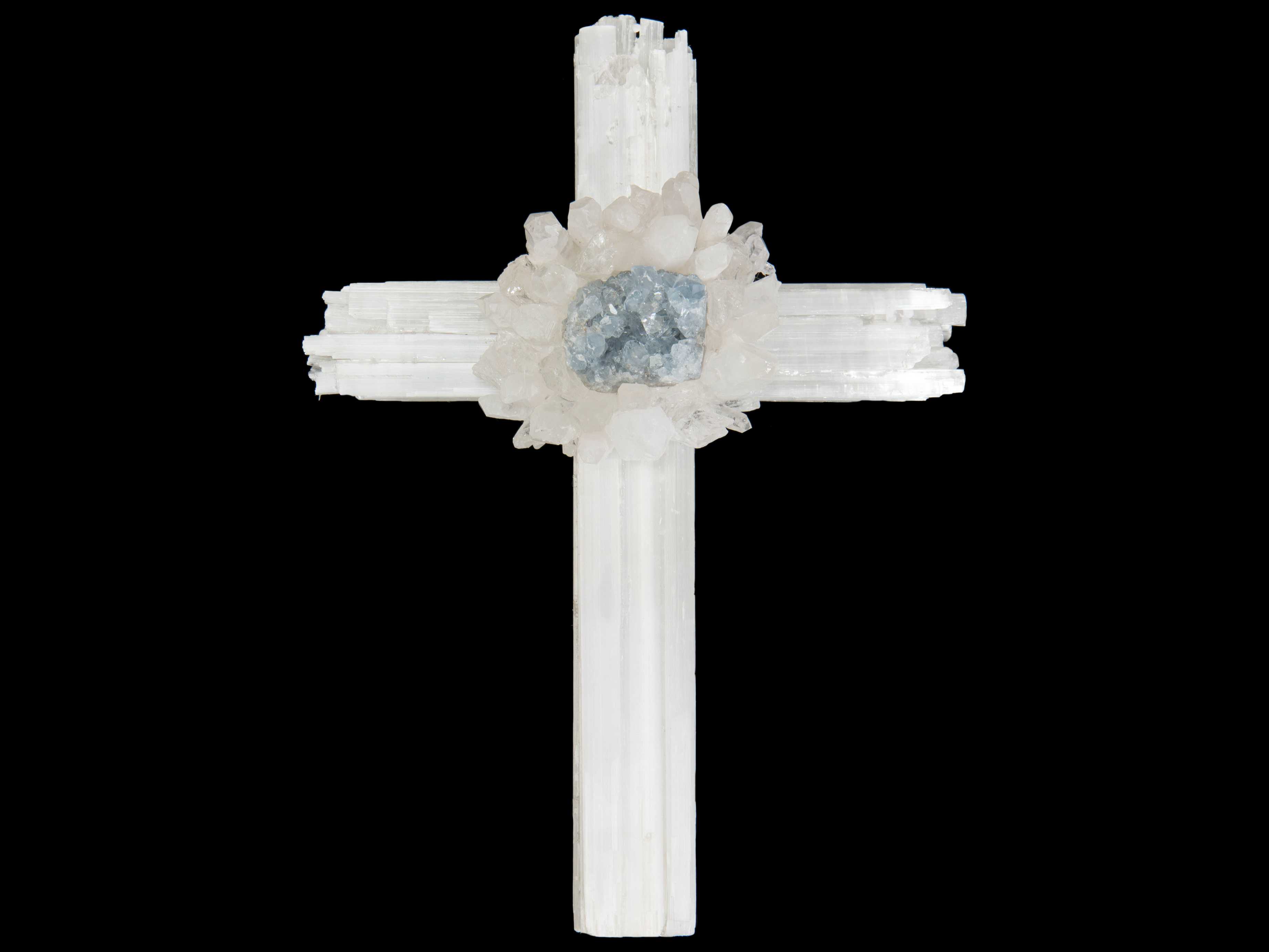 John Richard Selenite Cross with Celestite 3D Wall Art