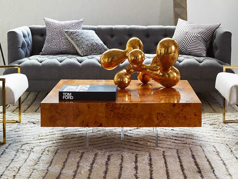 Jonathan Adler Bond Square Wood Burled Mappa Coffee Table