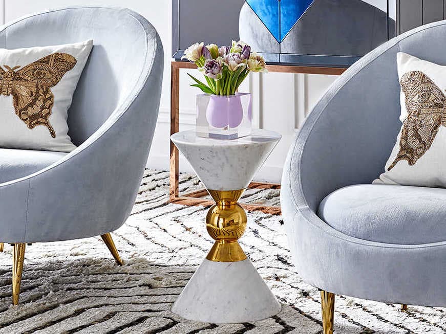 Jonathan Adler Canaan Round White Marble End Table