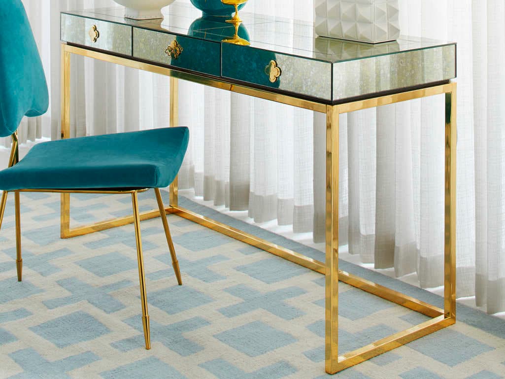 Jonathan Adler Delphine Antiqued Mirror Brass Gold Secretary Desk