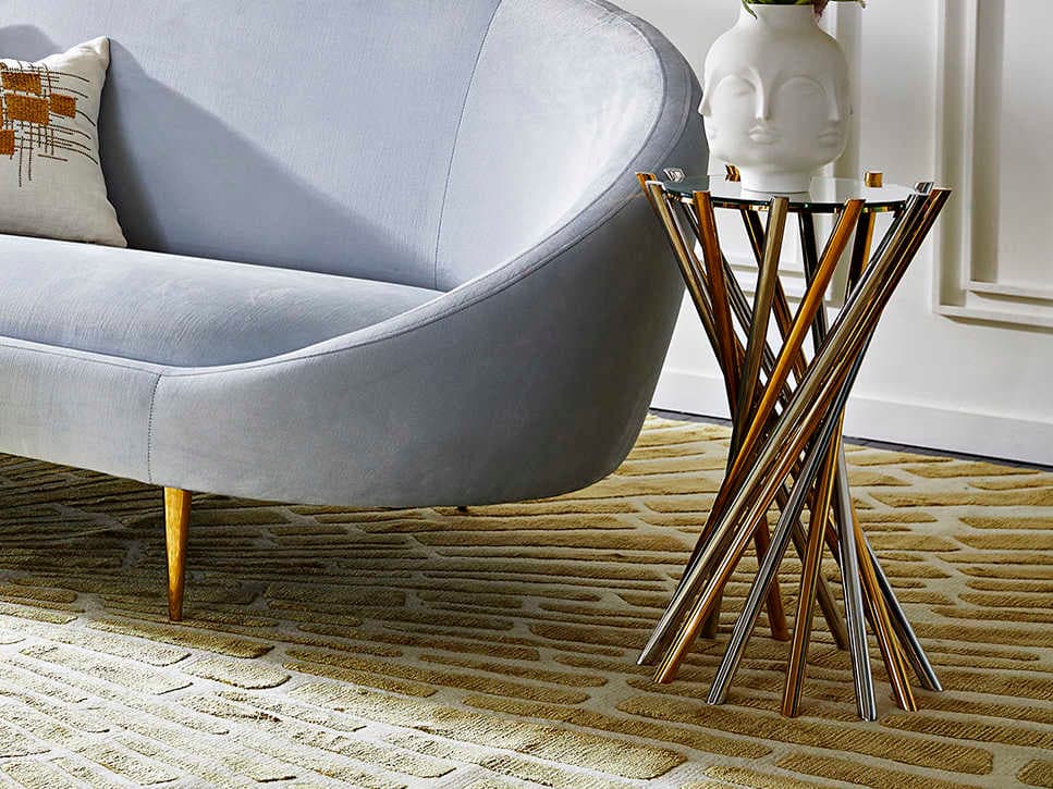 Jonathan Adler Electrum Round Glass Brass Nickel End Table