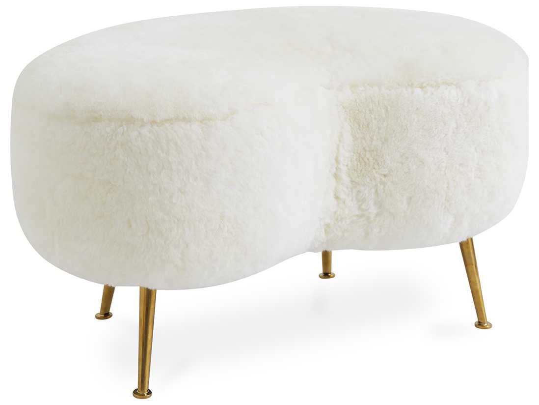 Jonathan Adler Ether White Brass Gold Upholstered Ottoman
