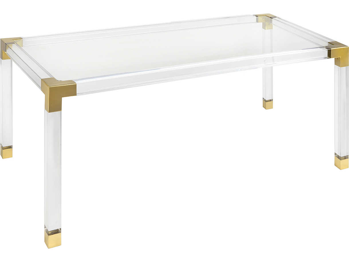 Jonathan Adler Jacques Rectangular Glass Clear Brass Dining Table