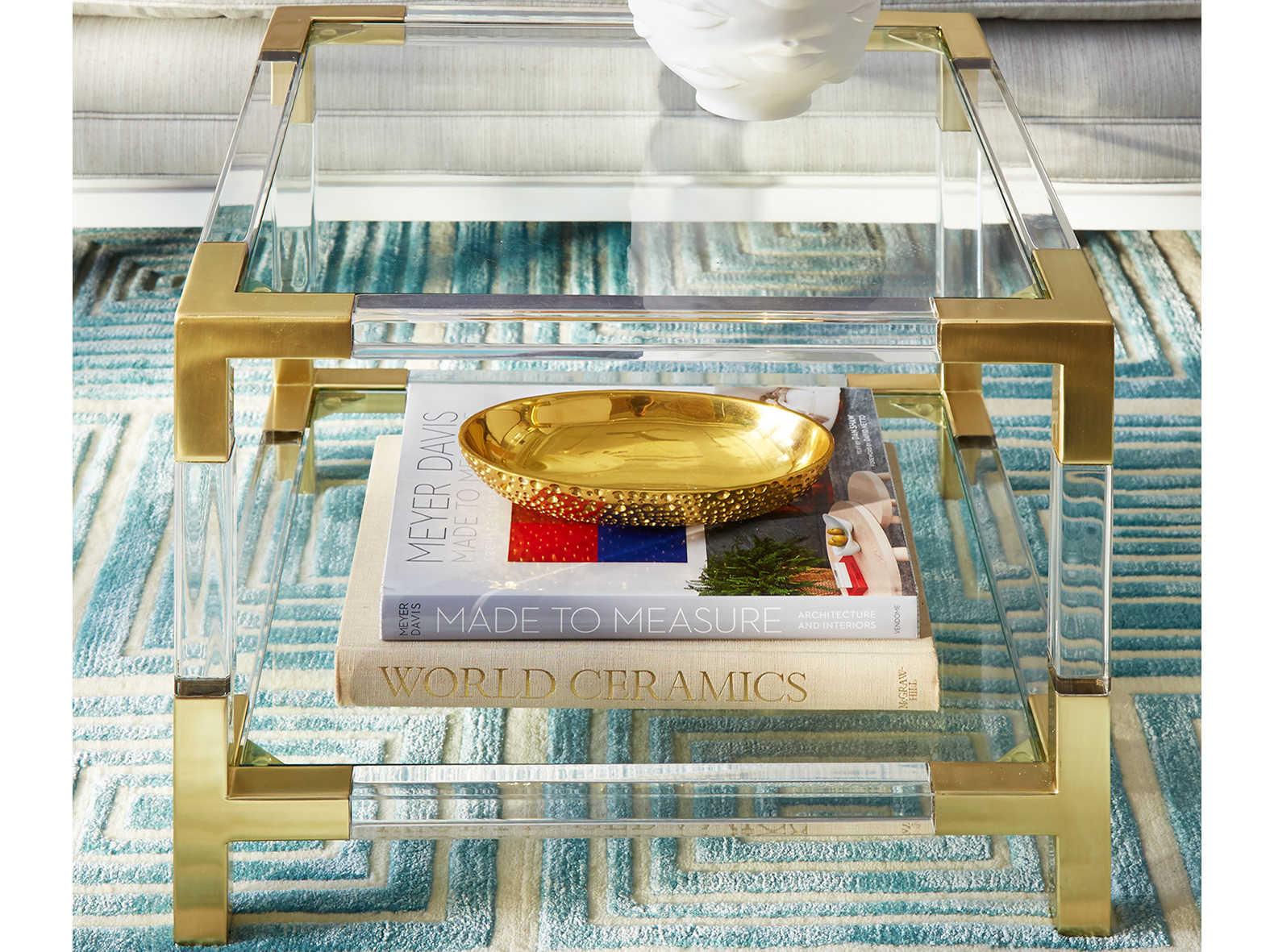 Jonathan Adler Jacques Square Glass Clear Brass End Table
